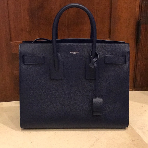 Yves Saint Laurent Handbags - Navy Blue YSL “Sac de Jour” Tote